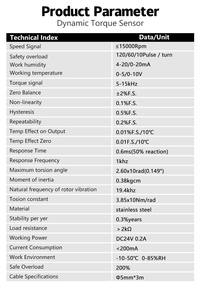 DYN-210 DAYSENSOR Dynamic Torque Sensor 2Nm-5000Nm Rotary Torque Sensor,0.5% FS Accuracy