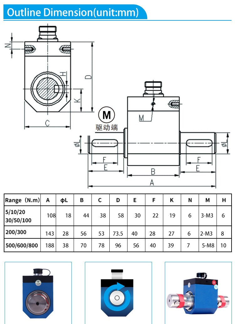 DYN-206 DAYSENSOR Dynamic Torque Sensor Torque Rotation Torque Moment Test Motor Sensor