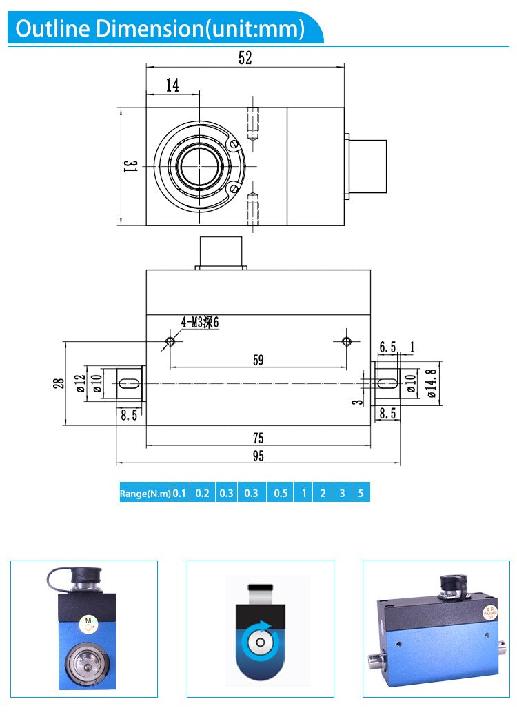 DYN-204 DAYSENSOR Dynamic Torque Sensor 0.1-5N.M Power Torsion Speed Rotating Sensor
